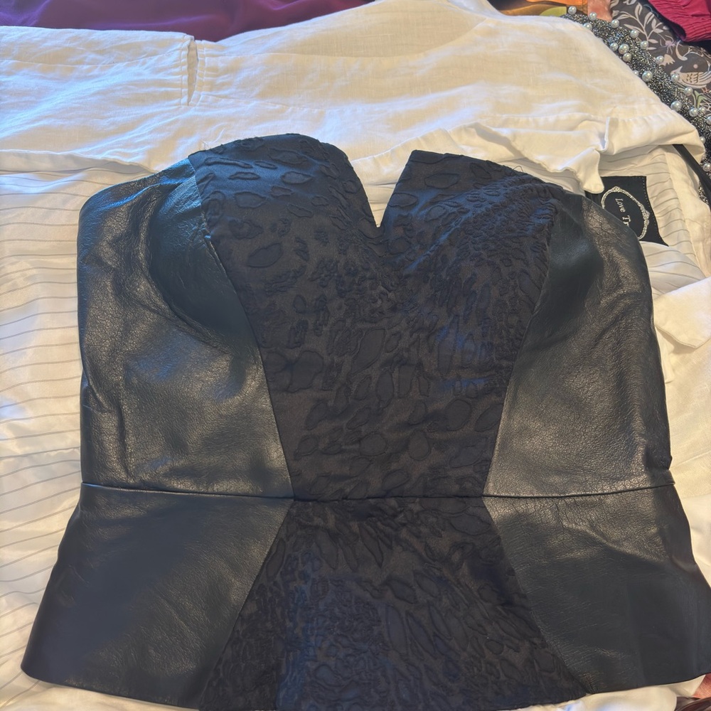 bebe Black Strapless Textured Blouse